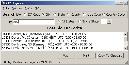 美国邮编查询软件(Zip Express)2.7k build 1 英