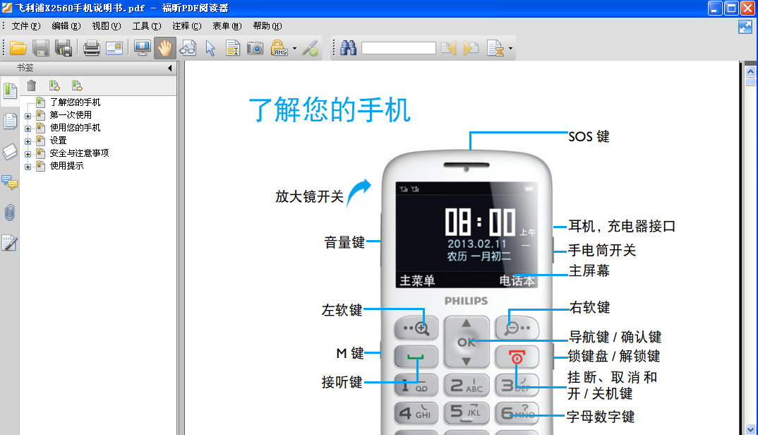 飞利浦X2560手机使用说明书(老年人专用手机