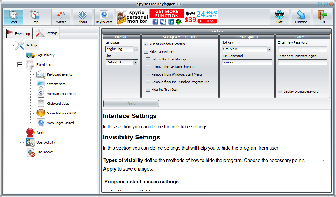 键盘操作记录工具(Spyrix Free Keylogger)3.3 英