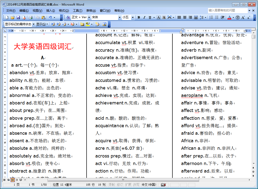 2015英语四级高频词汇|2015年6月英语四级高