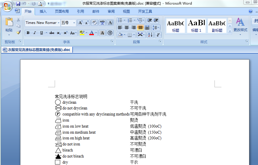 衣物洗涤标志|衣服常见洗涤标志图案集锦(免费
