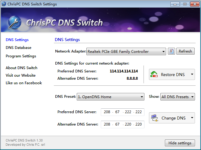 DNS设置工具(ChrisPC DNS Switch)1.30 免费