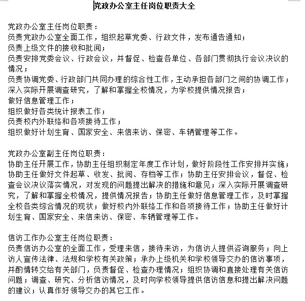 党政办公室主任岗位职责大全doc格式