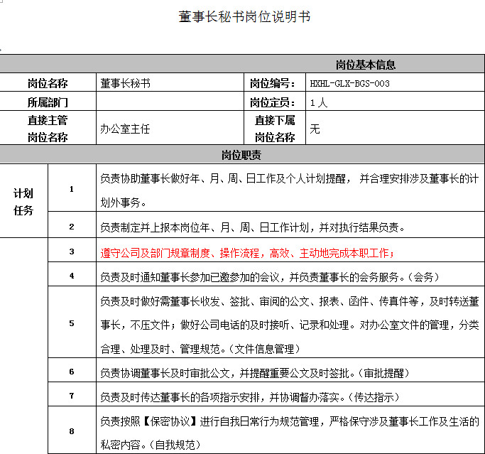 董事长秘书工作职责说明书doc格式免费版