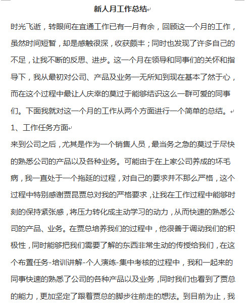 新人月工作总结范文(2篇)