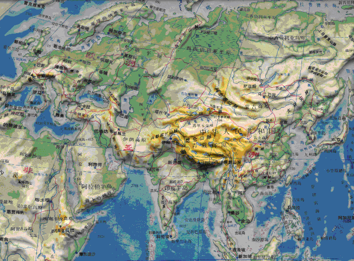 地图psd素材|欧亚大陆立体地图素材免费高清中文版