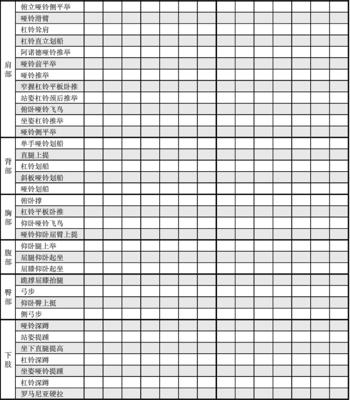 健身计划表格参考模板