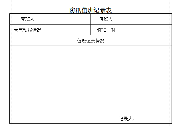 值班表格模板|防汛值班记录表模板doc格式