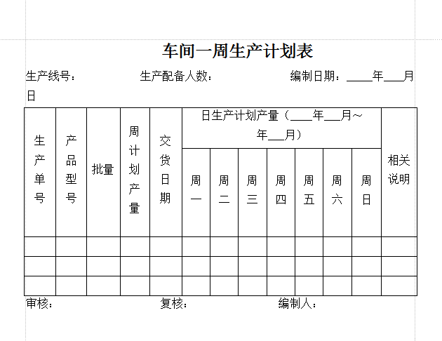 车间生产计划表格|车间一周生产计划表模板do
