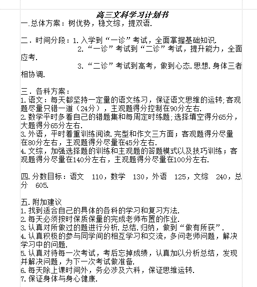 高三文科学习计划书|高三文科生学习计划书参