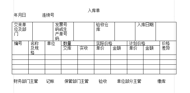 材料入库单表格|材料入库单登记表模板word