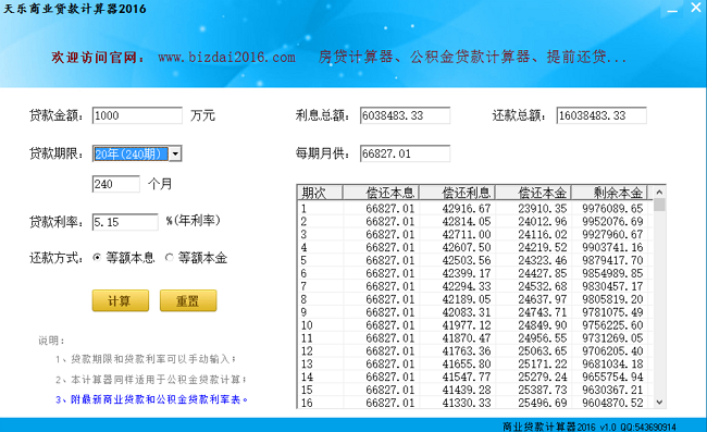 最新商业贷款计算器|天乐商业贷款计算器2016