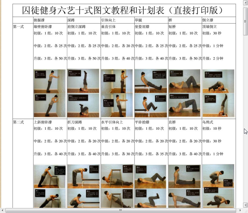 囚徒健身图文教程和计划表完美打印版|囚徒健