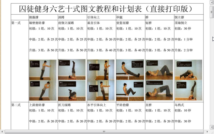 囚徒健身图文教程和计划表完美打印版|囚徒健