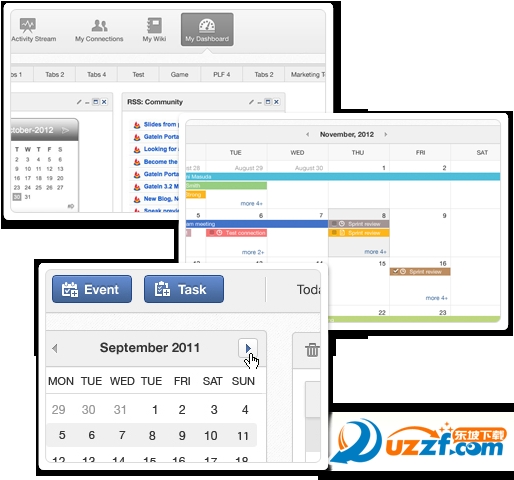 Customizable dashboard using Gadgets to track metrics, feeds, status and analytics.
