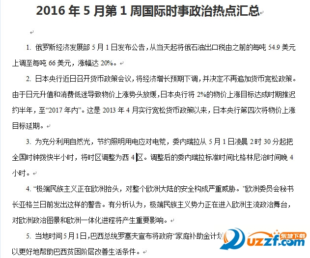 2016年5月第1周国际时事政治热点汇总好不好
